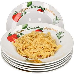 Van Well Milano Pastaborden, set van 6 stuks, met opdruk, Ø 27 cm, porseleinen borden, diepe pastaborden, soepborden met brede rand, design pastelborden, kleurrijk voor het serveren van pastagerechten