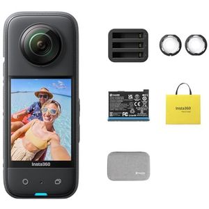 Insta360 X3 Reisbundel-waterdichte 360 actiecamera met 1/2"" 48 MP sensoren, 5,7K 360 actieve HDR-video, 72 MP 360 foto, 4K enkele lens, 60 fps Me-modus, stabilisatie, 2,3 inch touchscreen,
