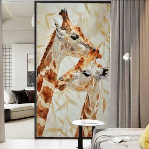 Abstracte fantasie, giraffe, privacyfolie, moderne, rustieke dierenbladeren, glas-in-loodfolie, zonwerend, warmteregulerend, decoratieve raambedekkingsfolie voor thuiskantoor, 70 x 100 cm