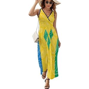 Paisley en Saint Vincent Grenadines Vlag Casual Maxi-jurk Voor Vrouwen V-hals Zomerjurk Mouwloos Strandjurk XL