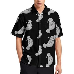Manatee Heart T-shirt met korte mouwen voor heren, casual button-down, zomer, strand, top met zak