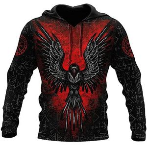Viking Raven Tattoo Hoodies, Nordic Vegvisir Totem 3D Digital Printed Full Zip Pullover, Unisex Middeleeuwse Trekkoord Hooded Casual Trainingspakken Plus Size S-5XL