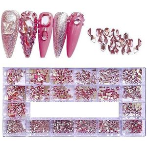 Shiny Diamond Nail Art Steentjes Kit Glas Kristal Decoraties Set 1 stks Rasters Doos 21 Vormen van 2500 stks-Roze 2500 stks