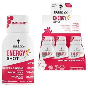 BEE and You 100% natuurlijke energie X Shot, antioxidanten, Koreaanse rode ginseng, koninginnengelei, VIT C, bijenpropolis, 1,69 fl. oz. oz x 12 flessen…