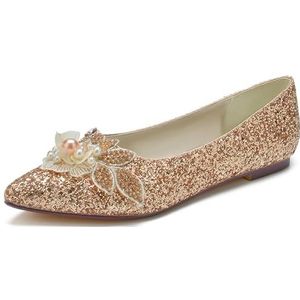 GHSIRUEU Goud Flats Schoenen Vrouwen Glitter Rhinestone Wedding Flats Puntige Teen Slip op Comfortabele Jurk Flats Schoenen voor Dame,Champagne,41 EU