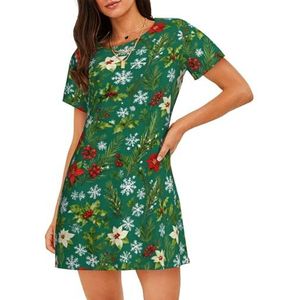 Zelinge Tropische Korte Mouw Nachtjapon Slaap Tee Nachtshirt Nacht Shirts Voor Slapen Ruime Nachtkleding s-3XL, Rode Bloemen Xmas Groen, S