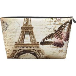 CRJSYCBYB Parijs Eiffeltoren gedrukt lederen reizen toilettas draagbare cosmetische tas Clutch Bag, Zilver, Eén maat