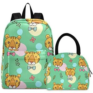 Cartoon-madeliefje-tiger boekentas, lunchpakket, schouderrugzak, boekentas, kinderrugzak, geïsoleerde lunchbox-tas voor meisjes en jongens, Patroon., Medium