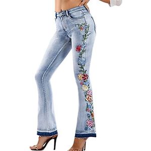 Dames Slim Jeans Jeans Denim Denim Normale maat met bloemen geborduurd grote maat Plus, Blauw, 34