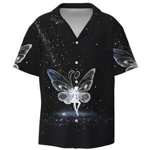 OdDdot Overhemden met vlinderprint voor heren, atletisch, slim fit, korte mouwen, casual zakelijk overhemd met knopen, Zwart, XXL