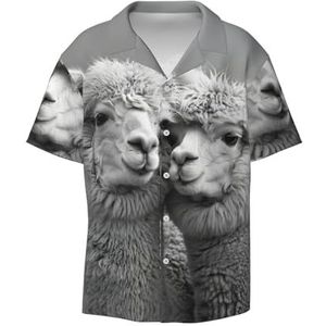 OdDdot I Love Alpacas print heren button down shirt korte mouw casual shirt voor mannen zomer business casual overhemd, Zwart, L