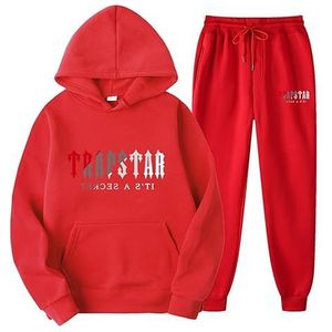 KERLI Trapstar Joggingpak voor heren, vrije tijd, 2-delige joggingset met print, hoodie met zakken, sportbroek, joggingbroek, kleur: rood A, maat: