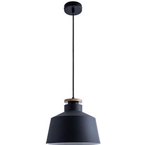Paco Home Hanglamp Pendel Eetkamer Keukenlamp Hang Eettafellamp Scandinavisch 1,5m Textielkabel Inkortbaar Eenvoudige Montage E27, Kleur: Zwart-hout, Type lamp: Design U