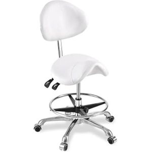 JAVPTAV Kruk met wielen en hydraulische voetensteun, draaibaar, met wielen, in hoogte verstelbaar van 45 tot 60 cm, voor woonkamer, spa, massage en tatoeages, wit