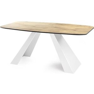 WFL GROUP Eettafel Monte wit in moderne stijl, rechthoekige tafel, uittrekbaar van 180 cm tot 220 cm, gepoedercoate witte metalen poten, 180 x 90 cm (eiken Lancelot, 180 x 90 cm)