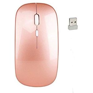 BesDirect Merk oplaadbare draadloze muis, 2.4G stille muis met USB-ontvanger, 1600DPI, optische trackingmuis, compatibel met pc, Mac, laptop (roségoud)