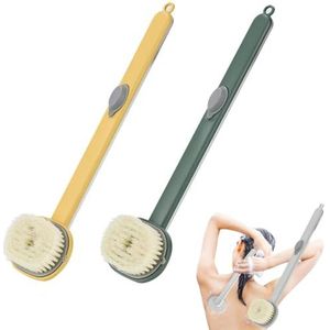 Rugschrobber for douche, doucheborstel met lange steel en zeepdispenser, badborstel, doucheborstel met zachte haren, verwijderbare rugdouchemassage-reinigingsborstel /654 (Color : 2pcs (Yellow+green)