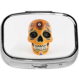 Vierkante pillendoos doodskop - 2 compartimenten medicijnpillenetui, waterdicht, zakpillenorganizer, draagbaar, voor zak- of portemonneepillendozen