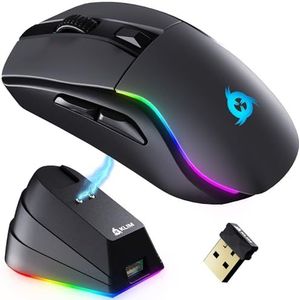KLIM Blaze Y RGB oplaadbare draadloze gamingmuis met oplaadstation, RGB, zeer nauwkeurige sensor, duurzame batterij, tot 6000 dpi, geweldige pc-gamingmuis - bedraad en draadloos