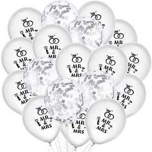 35 stuks bruiloft ballonnen romantische heer mevrouw ballonnen roségouden confettiballon voor huwelijksverjaardag verlovingsfeest (wit)