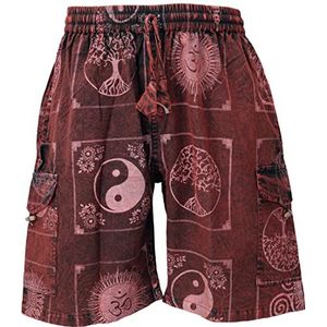 GURU SHOP Ethno Yogabroek, stonewash shorts uit Nepal, heren, katoen, alternatieve kleding, rood, 44