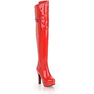 HJUGHPN Womens Laarzen Platform Dij Hoge Laarzen Vrouwen Sexy Hoge Hakken Over-the-Knee Boot Vrouwelijke Rode Ronde Neus Rits Hoge Dans Fetish Schoenen Big Size, Rood, 43.5 EU