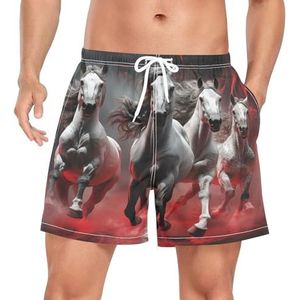 Stijlvolle Horse Animal Black Men's Swim Trunks Shorts Sneldrogend met Zakken, Leuke mode, XXL