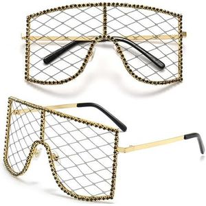 GALSOR Kleurrijke feestbril DIY mesh gepersonaliseerde bril dames feest bal diamanten zonnebril decoratie bril (kleur: 3, maat: één maat)