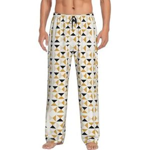 Dexnel Mode Moderne Zwart Wit Goud Driehoeken Zachte Pyjama Broek Voor Mannen,Klassieke Slaap Pant Comfortabel, Polyester Pyjama Broek Met Zakken, Zwart, M