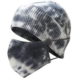Koudebestendige tie-dye muts en maskerset for mannen en vrouwen - gebreide oorbescherming en gezichtsbedekking(1#Color)