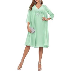 2 Stuks Moeder van de Bruid Jurk voor Bruiloft 3/4 Mouwen Chiffon Avond Prom Jassen met Jas, mintgroen, 32