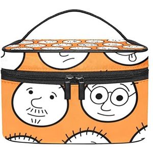 Naadloos patroon van kersenmake-up tas voor vrouwen meisjes cosmetische tassen met handvat reizen make-up organizer tas, Set grappige oranje naadloze patronen, 8.9x5.9x5.4 Inches, Make-up zakje
