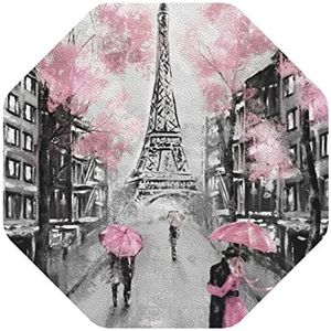 Paris Street Tower roze bloemen lederen onderzetters set - hoogwaardig, duurzaam en gemakkelijk schoon te maken - pak van 6 geschikt voor verschillende instellingen, waaronder eetkamers, keukens,