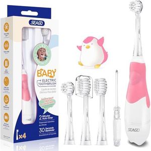 SEAGO SG-513 Elektrische tandenborstel voor kinderen en baby's, kindertandenborstel, elektrisch vanaf 0-3 jaar, met ledlicht, smart timer, babytandenborstel, waterdicht, IPX7 sonische tandenborstel (Rose)