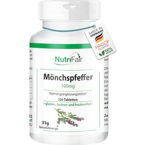 Monnikspeper 100mg - met 6mg zink per dagelijkse dosis - 120 tabletten - hoge dosering - 100% veganistisch - Duitse productie & laboratoriumtests - NutriFair | Premium & Fair