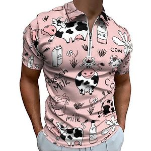 Poloshirt met grappige koeien voor mannen, casual T-shirts met ritssluiting en kraag, golftops, slim fit