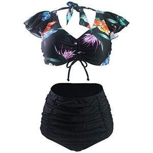 Bslingerie® Dames Retro Bikini met hoge taille, zwemkleding - zwart - Medium