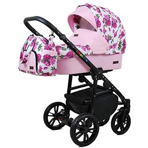 Kinderwagen 3in1 Isofix 2in1 DIN EN 1888 Zwenkte pneumatische banden Fire Black by SaintBaby Bouquets Peony on White 3in1 met autostoeltje