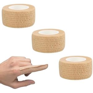 3 rollen zelfklevend verband, vingerpleisters zelfklevend, elastisch verband fixeerverband zelfklevend voor sport en huisdieren (2,5 cm x 4 m skincolor)