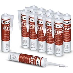 Hausa, Haard- en ovenafdichtmiddel, 12 x 310 ml, hittebestendige speciale afdichtstof HA1500, siliconen, afdichtingsmassa, afdichtingssiliconen, afdichtingssilicon, donkergrijs