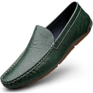 Loafers for heren, ronde neus, loafers van PU-leer, flexibele, comfortabele platte hak, feest-gala-instapper(Color:Green,Size:42 EU)