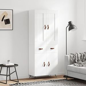 AUUIJKJF Kasten & Opslag Highboard Hoogglans Wit 69,5x34x180 cm Engineered Houten Meubels