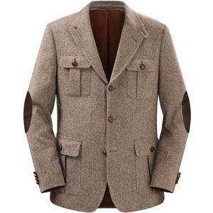 RAJEGAR Mannen Tweed Visgraat Sport Jassen Slanke Enkele Breasted Wolmix Blazer Jassen Casual Warme Vintage Britse Jas, Kaki, 5XL