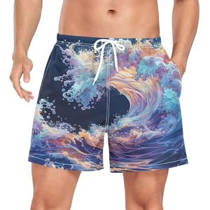 Wzzzsun Fashion Water Sea Wave Zwembroek voor heren, boardshorts, sneldrogende kofferbak met zakken, Leuke mode, S