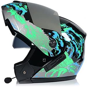 Motorhelm, Volledige motorhelm met anti-condens dubbel vizier Bluetooth ingebouwde microfoon ECE-goedgekeurd B3,XL=61-62CM(C2,M=5758CM)