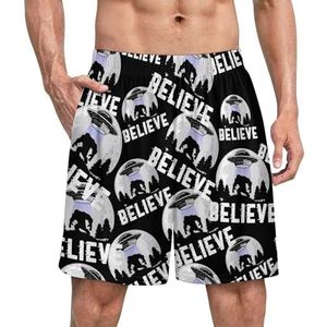 Believe in Aliens Bigfoot UFO grappige pyjama shorts voor mannen pyjamabroek heren nachtkleding met zakken zacht
