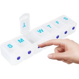 Genogore Extra grote wekelijkse pillenorganizer, 1 keer per dag, pillendoos voor 7 dagen, draagbare pillendoos met drukknop, dagelijkse pillendispenser voor medicijnen, vitaminen, visoliesupplementen