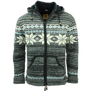 LOUDelephant Chunky wol gebreide vest met capuchon jas - grijs bruin nordic Fairisle
