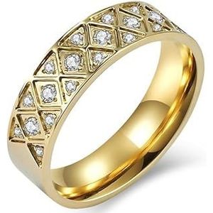 Grensoverschrijdend Europa en de Verenigde Staten straatstaal gegraveerde diamanten zirkonia ring ring neutrale wind mannen en vrouwen roestvrijstalen handsieraden (Color : Golden, Size : 11#)