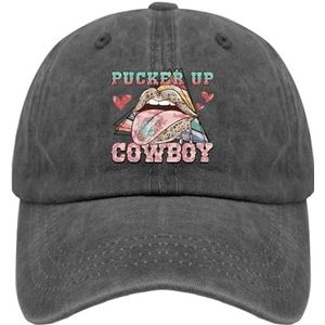 OOWK Papa Hoeden Pucker Up Cowboy Trucker Caps voor Vrouwen Mode Gewassen Katoen Verstelbaar voor Jogging Geschenken, Pigment Zwart, one size